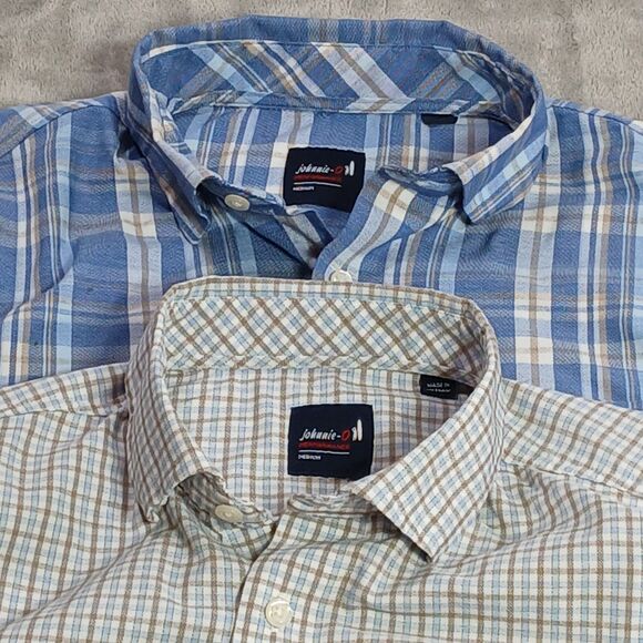 Johnnie O Button Up Shirt Lot (2) Mens M Plaid Check Performance Preppy Classic - Picture 2 of 14